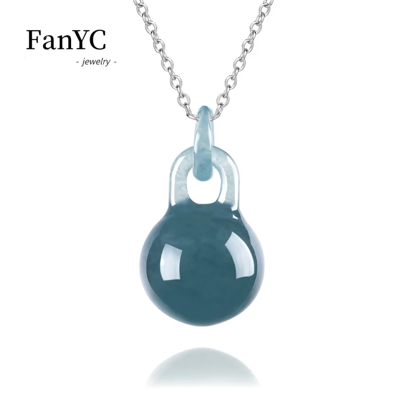 

Natural Jadeite Blue Water Lock Clasp Round Bead Pendant S925 Silver Fashion Simple Glutinous Seed Jade Necklace Ladies Gift