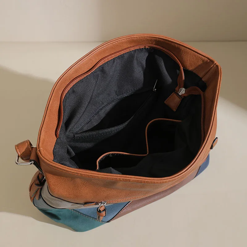 Color block stitching women\'s new fashion PU handbag shoulder bag crossbody bag large capacity bucket bag tote bag