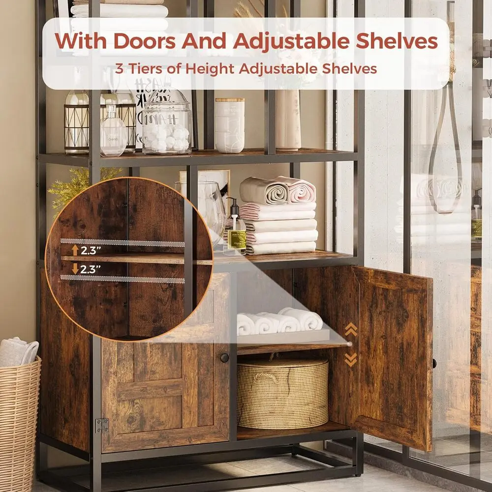 أرفف كتب وخزائن كتب من IRONCK، رف كتب عريض 35.4 بوصة مع أبواب، رف كتب طويل 6 طبقات هندسي مع خزانة تخزين #4