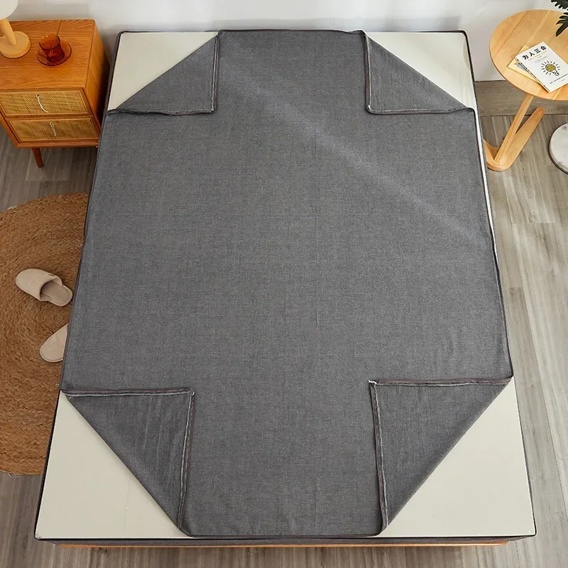 Drap de lit 100% coton à fermeture éclair, housse anti-poussière complète à six côtés, protège-matelas de taille Queen/King /Twin/Full Size de 4 à