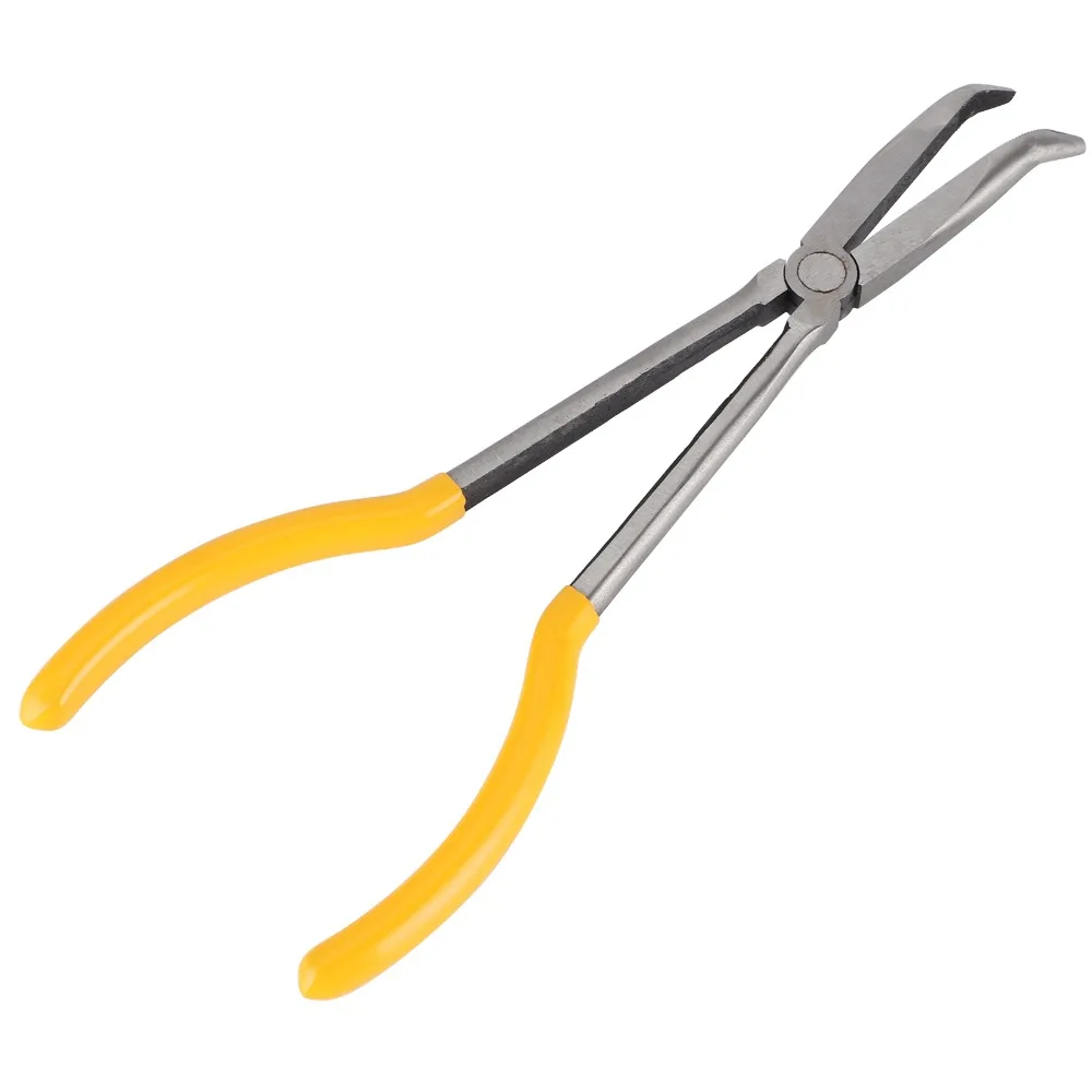11 Inch Needle Nose Pliers Curved Needle Nose Lengthened Type Long Reach Pliers Yellow Ergonomic Grip Hand Tools Precision Work