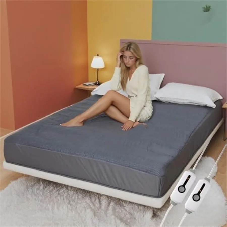 

Electric Mattress Pad Size 60"x80" Premium Brushed Fabric 4 Heat Settings and 10 Hours Auto Off Elastic Deep Pocket Machine Was