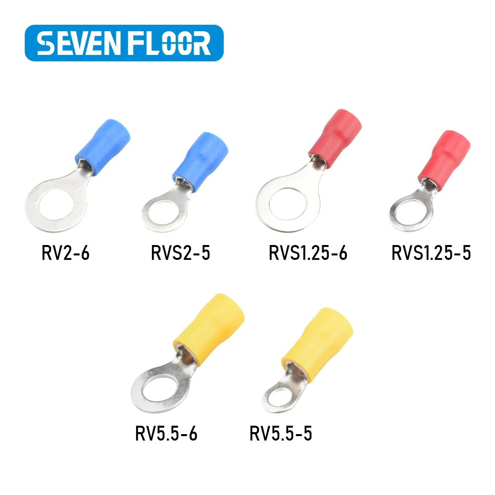 50Pcs  Red Blue Yellow Ring Crimp Terminal Insulated Electric Cable Wire Connector 22-16AWG
