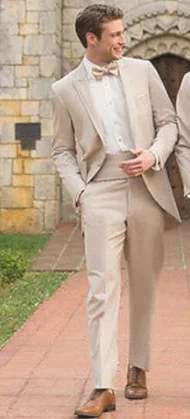 Blazer Sets Beige Groom Tuxedos Groomsman Italian Style Wedding Prom Party Suits For Men Bridegroom 2PCS/3PCS