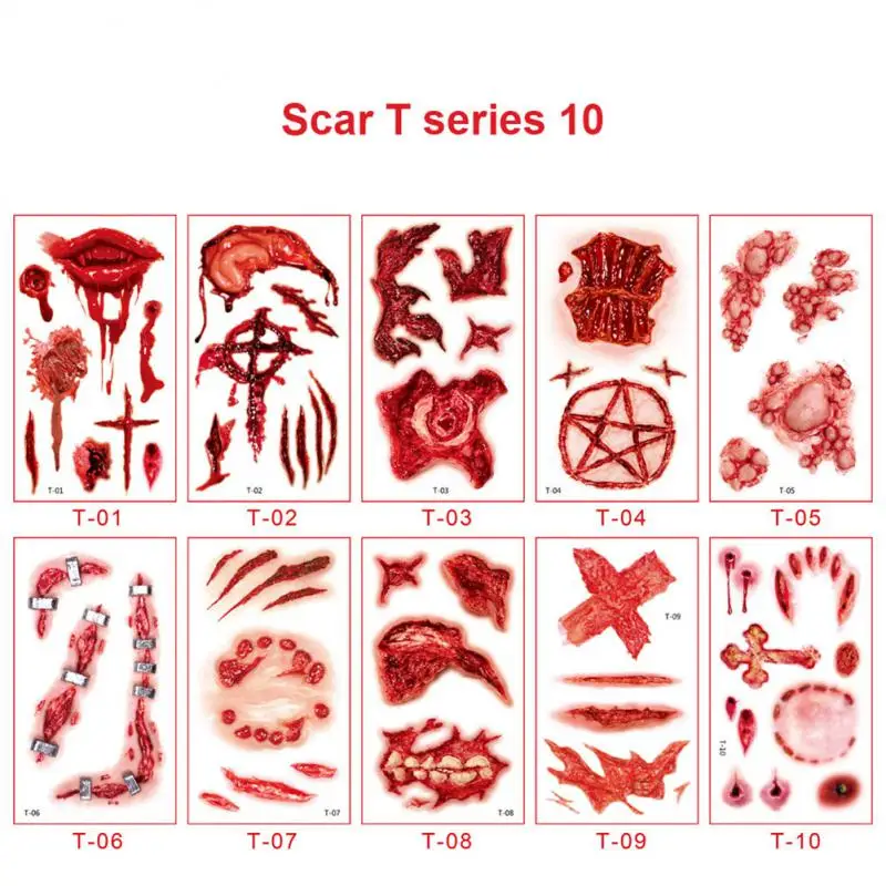 50/20/10/5/3/1PCS Halloween Scar Tattoo Stickers Waterproof Horror Wound Party Party Makeup Face Stickers