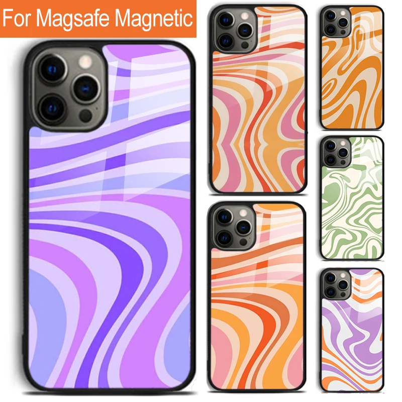 Retro Liquid Swirl Abstract Phone Case For iPhone 16 15 14 13 12 11 Pro Max Plus Magsafe Magnetic Wireless Charging Cover