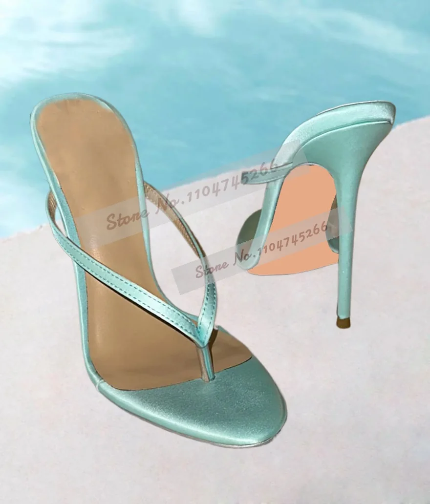 Light Green Satin Clip Toe High Heel Mules Stiletto Heels Outside Modern Slippers Slip-On Flip Flops Summer Dress Shoes Pink view 3