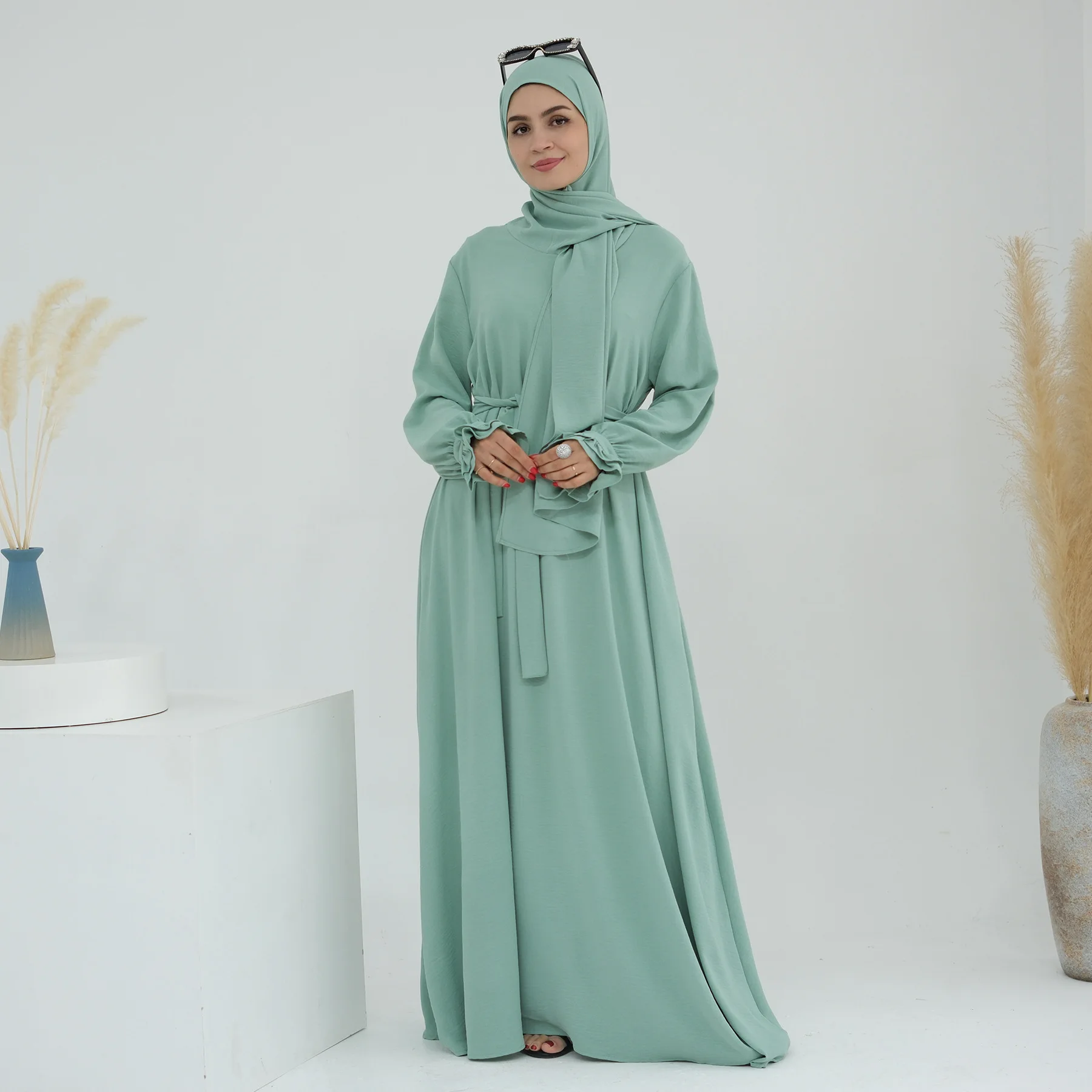 

Muslim Modest Dress with Hijab Women Long Maxi Abaya Dubai Turkey Caftan Kebaya Jalabiya Islamic Clothing Eid Ramadan Robe Arab