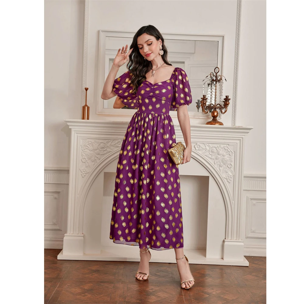 

Fashion Abaya Muslim Print Women Short Sleeve Long Maxi Dresses Kaftan Turkey Arabic Party Gown Dubai Islamic Vestidos Clothing