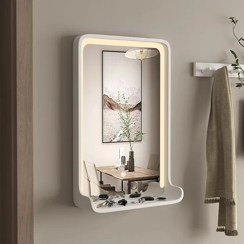 Creative Wood Frame Mirror Bathroom Hotel Hanging Bathroom Girls Makeup Simple Mirror Flexible LED Wandstickers Home Products