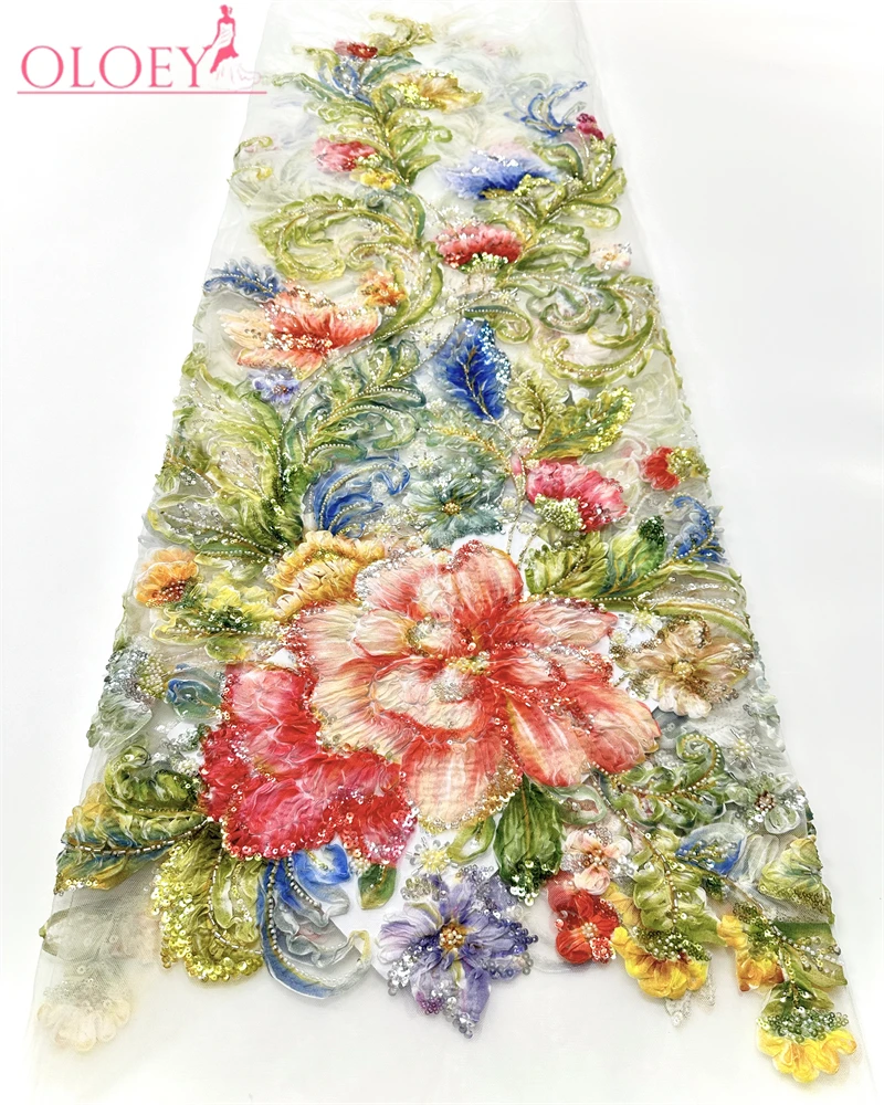 

OLOEY High-Quality African Beaded Groom Lace Fabric with Sequins French Mesh for Nigerian Wedding Dresses Brides