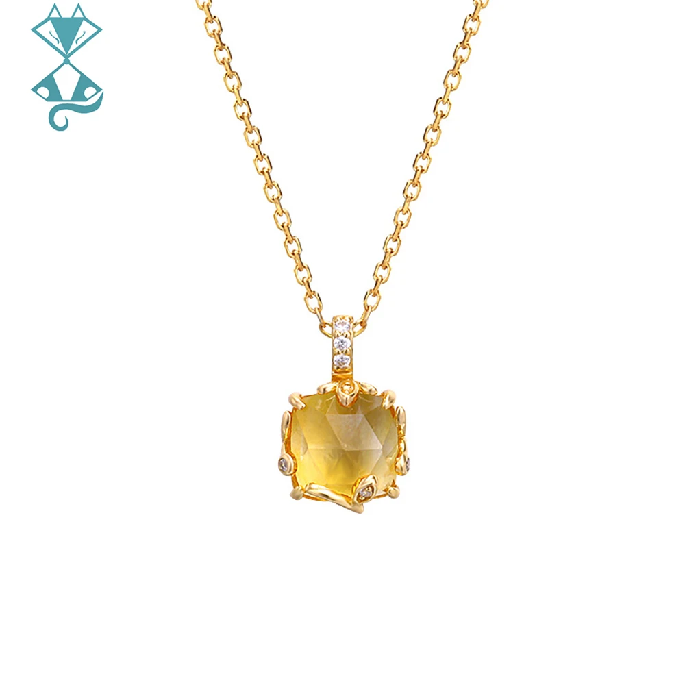 

Yellow Genuine Natural Citrine Pendant Necklace Gemstone Necklaces For Women With Chain Christmas Gifts For Women