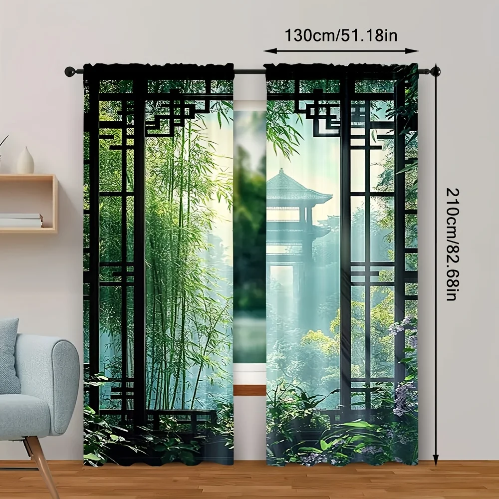 Modern Asian Bamboo Garden Curtains Japanese Pagoda Style Window Treatment for Living Room Bedroom Natural Decor