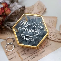 Scatola per anelli in vetro esagonale personalizzata, fidanzamento, matrimonio, decorazione di San Valentino, scatola portaoggetti per porta anelli Mr e Mrs per cerimonia