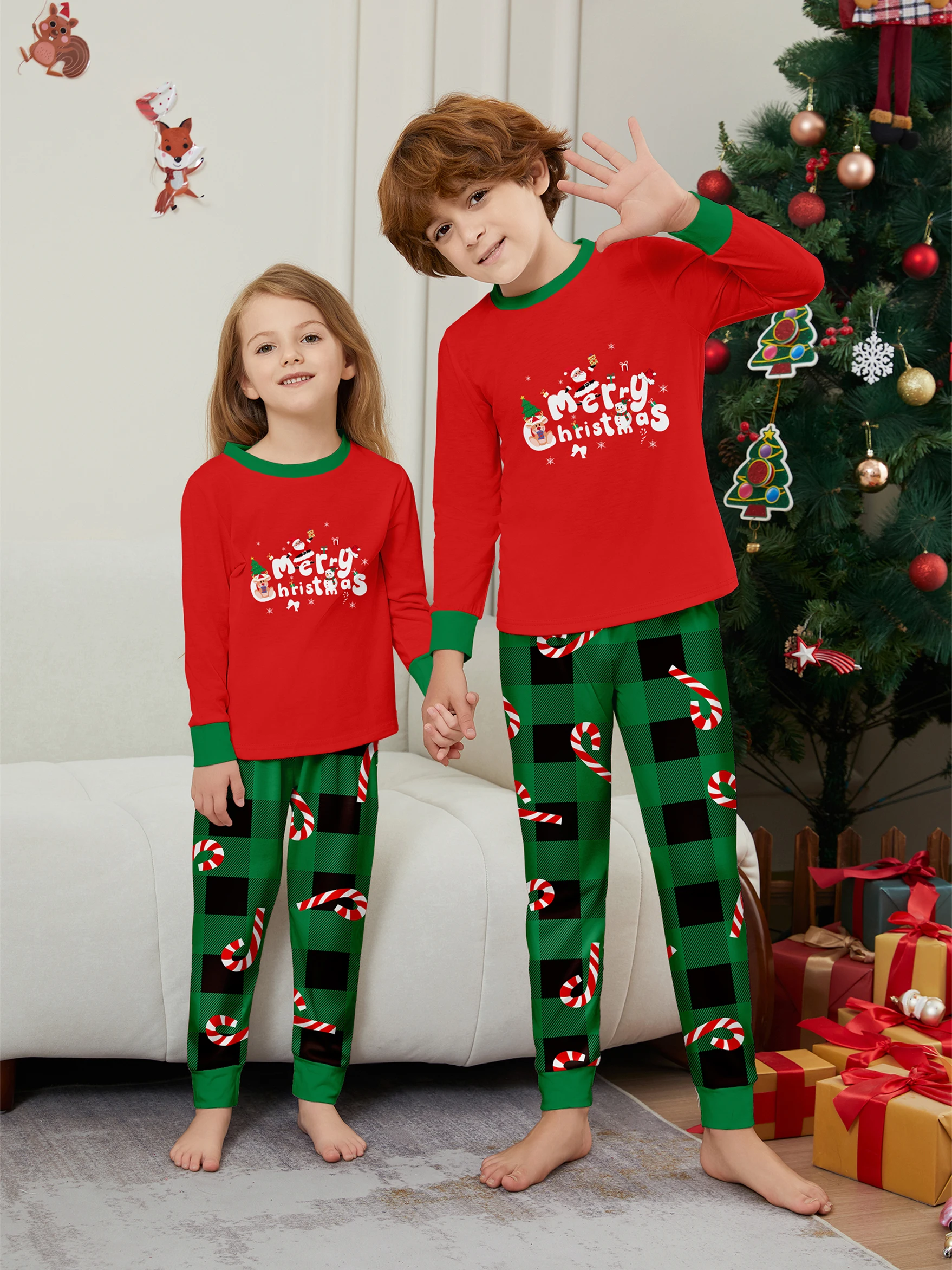 2025 Christmas Family Matching Pajamas Santa Merry Xmas Print Pjs Adult Child Clothing Outfit set Baby Jumpsuit+Dog Clothes