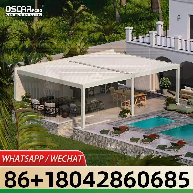 Outdoor Waterproof Aluminium Louvered Roof Retractable Folding Pergola Cover Motorized Eco Friendly for Garden Patio Balcony per