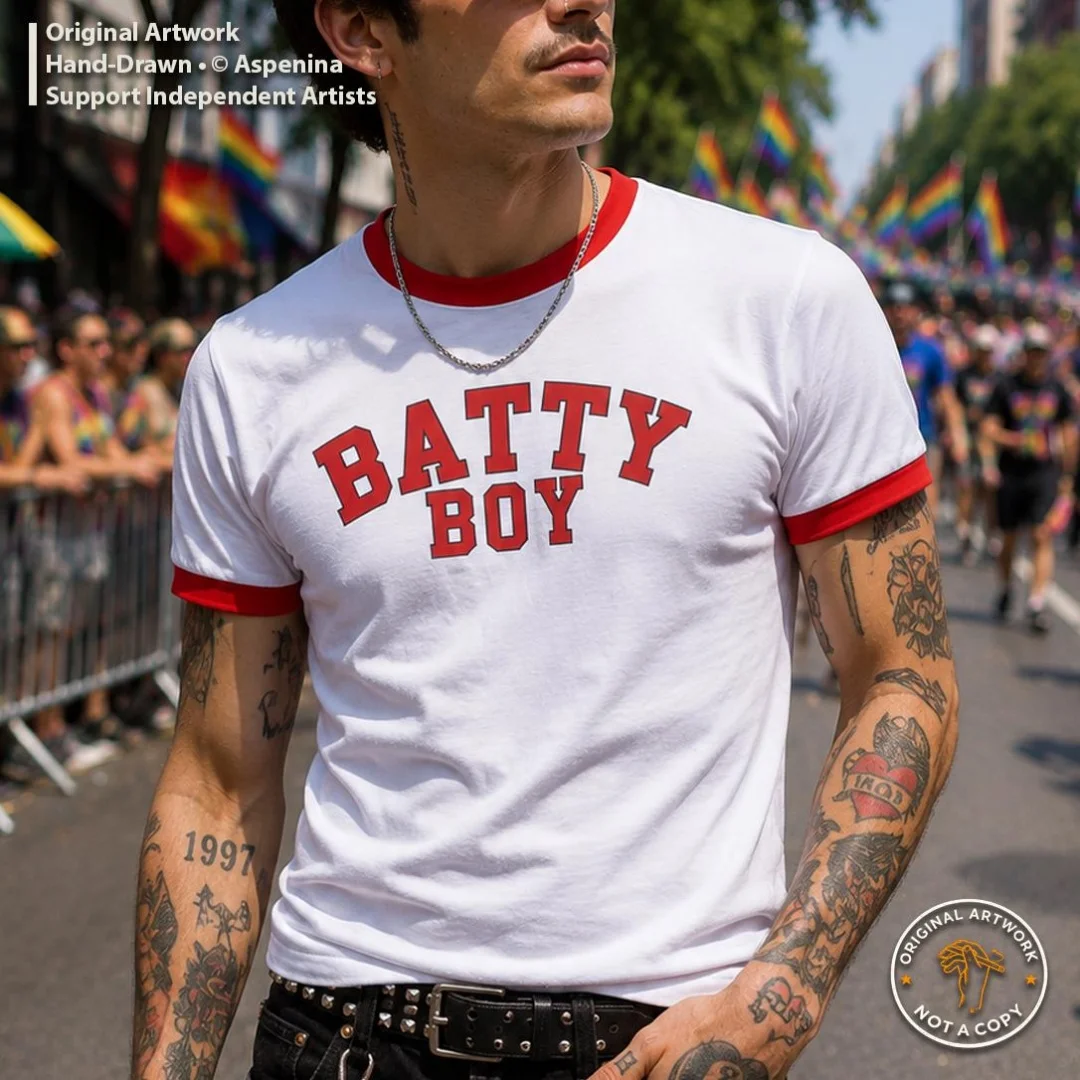 Batty Boy Ringer Tee Retro Collegiate Text Shirt graphic T-shirt Summer Fashion Men's T-Shirt Children's Clothing Tee Y2k Woman