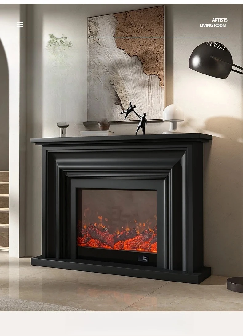 

WWItalian Minimalist Black Electronic Heating Simulation Modern Minimalist Living Room Wall Curio Cabinet Cream Style