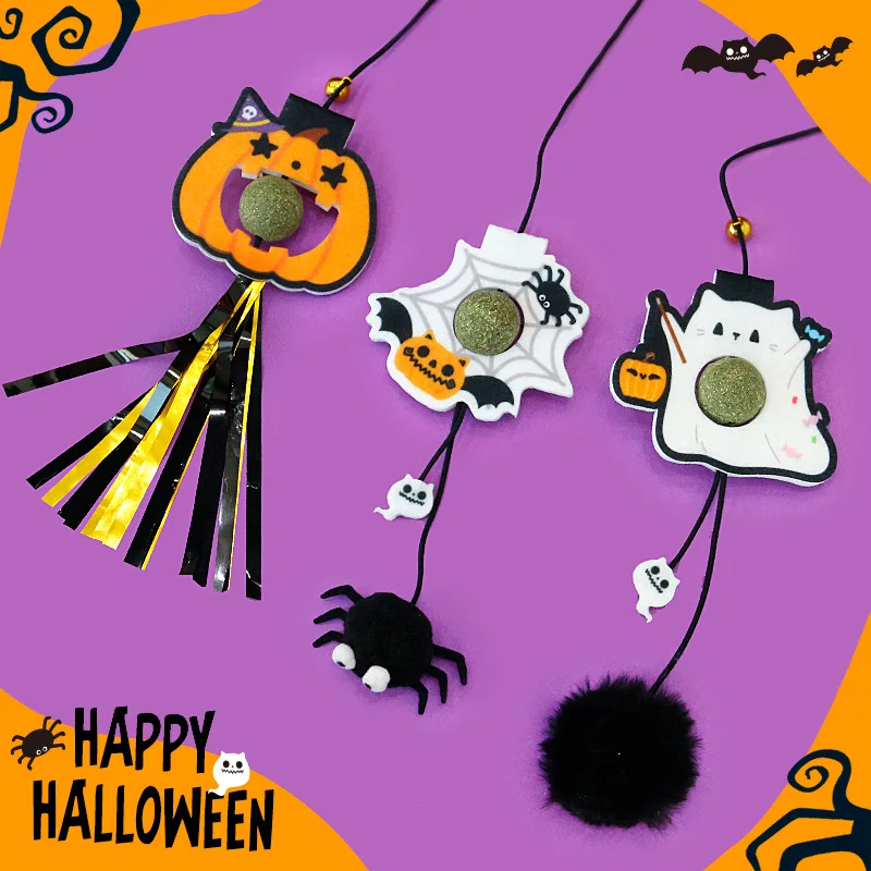 Cat Toys Elasticity Retractable Hanging Door Type Interactive Toy Kitten Catnip Scratch Rope Toy All Saints' Day Ghost Pumpkin