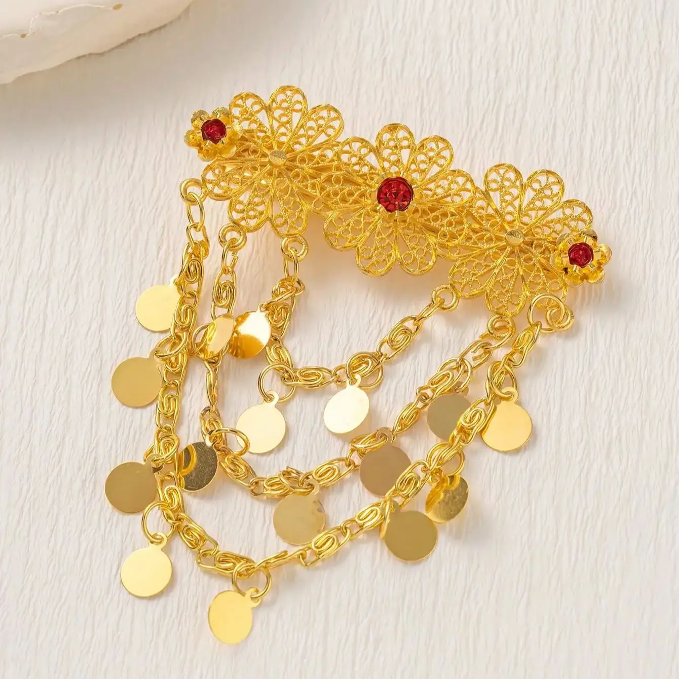 Gold Plated Women's Hair Jewelry Turkish Kurdish Wedding Bridal Head Pieces Festival Hair Clip Fashion Accessory