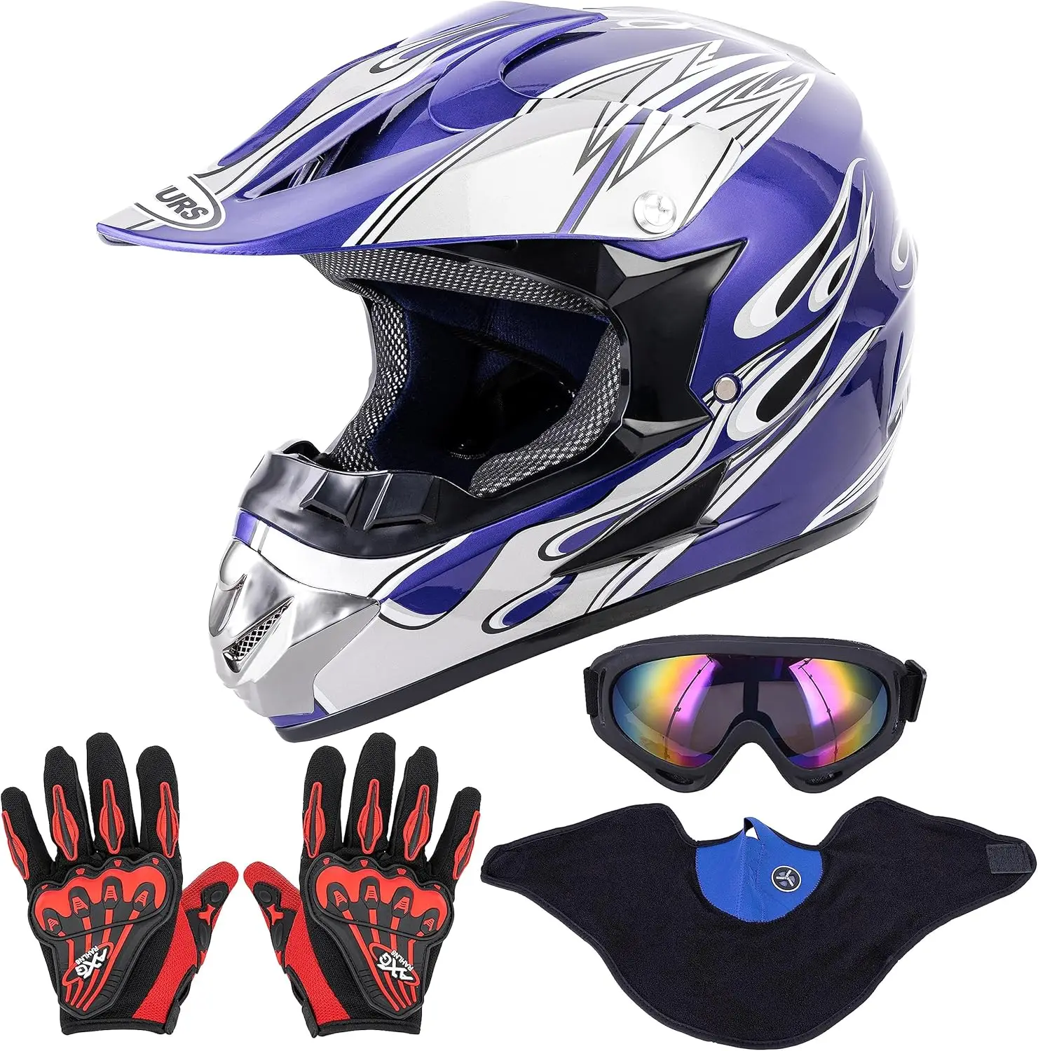 Adult Motocross Dirt Bike Helmet with Goggle, Gloves & Mask Dirt Bike ATV Helmet for Unisex-Adult Men Women Adjustable Sun Visor