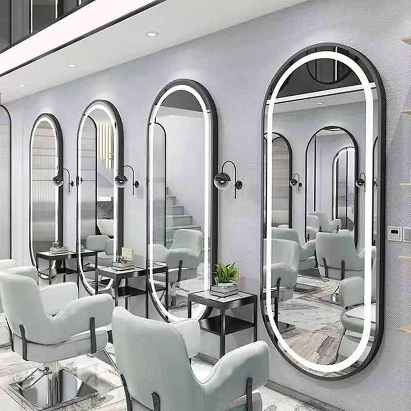 

High-end barber shop mirror table hair salon special tide wall-mounted Internet celebrity mirror single-sided mirror with light
