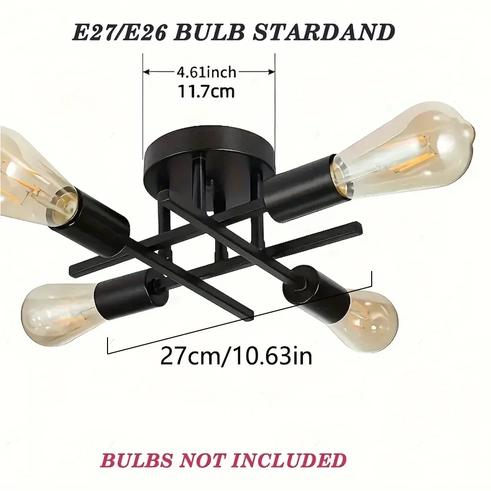 1 piece, black iron satellite ceiling lamp, square iron pipe decoration lighting, E27/E26 bulb base (without bulb)