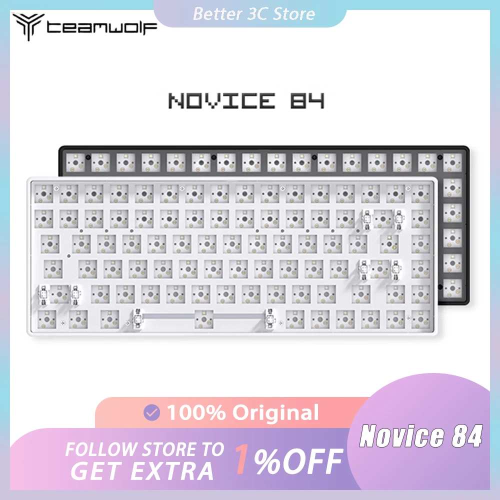 Teamwolf Novice 84 Mechanical Keyboard Kit Three Mode Monochrome Backlight Gaming Keyboard Hot Swap Pc Gamer Accessories Office