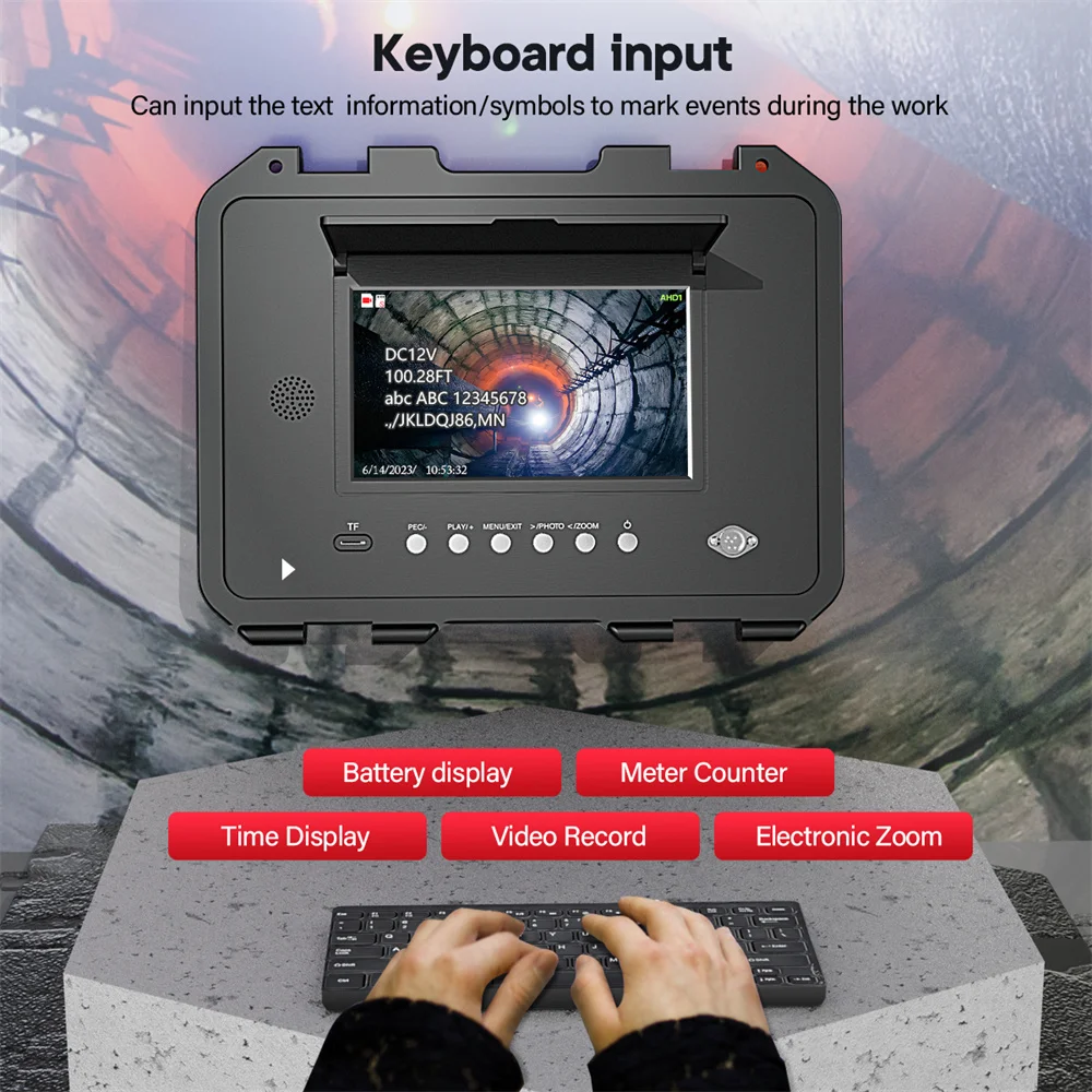 360 Rotating Sewer Pipe Inspection Camera 9โณI nch IPS 1080P Screen Meter Counter Keyboard 32MM Camera Support 512HZ Transmitter
