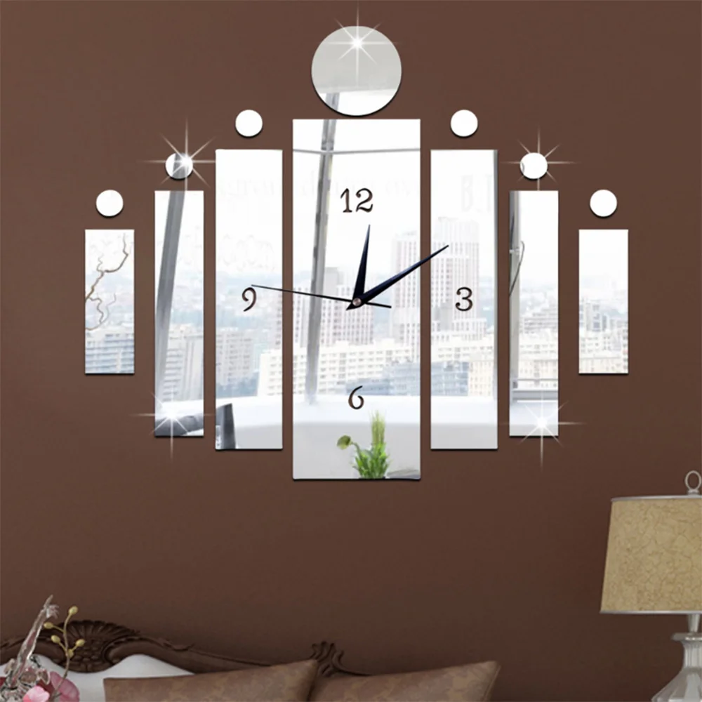 Mirror Sticker Technology Digital Wall Clock DIY Rectangular 3D Stereo Mute Clock Wall Stickers for Home Decoration