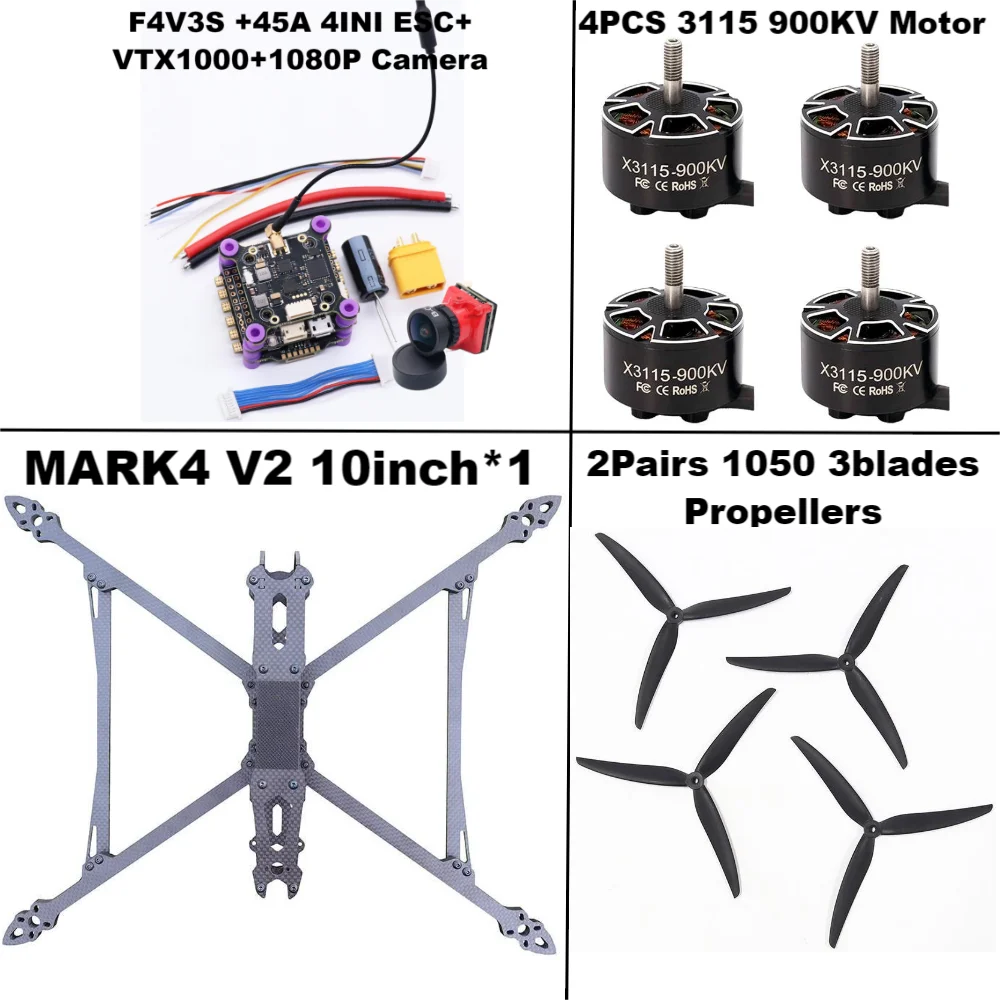 Mark4 v2 10 polegadas f4v3s/f4v3s plus controle de vôo 45/60a 4 mini esc rack drone fpv fibra carbono fotovoltaico corrida drone quadcopter freestyle