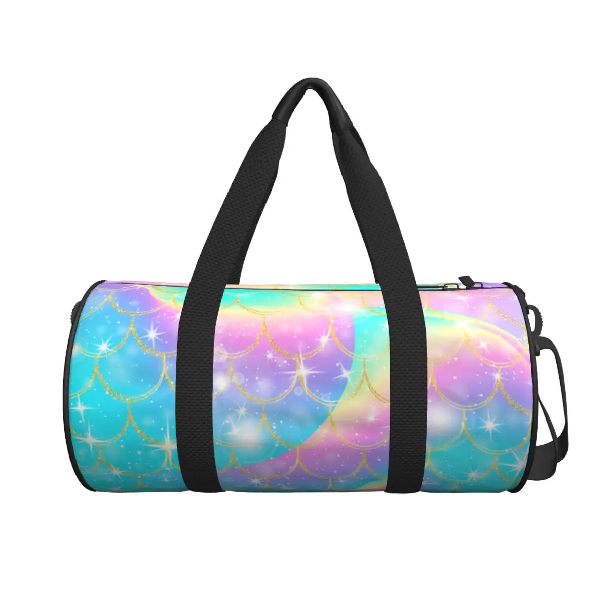 

Men Travel Bag Mermaid Tail Gym Bag Large Rainbow Geometric Scales Waterproof Design Handbag Vintage Fashion Sports Bag