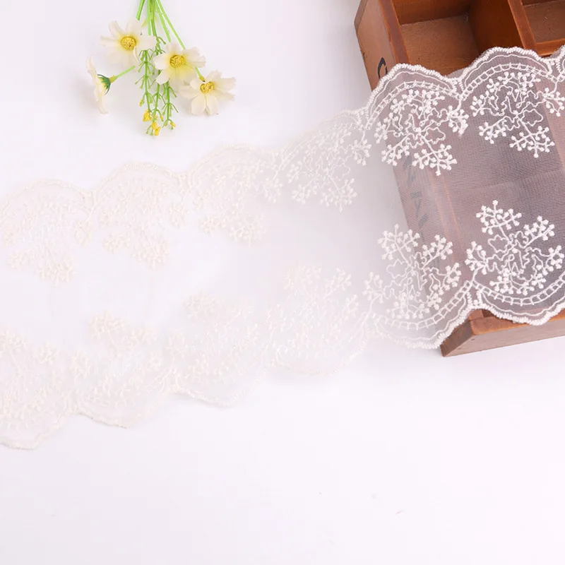 5Yards/Lot Embroidery Flower White Beige Cotton Thread Tulle Lace Fabric Boutique Belt Baby Dress Skirt Garment Accessories