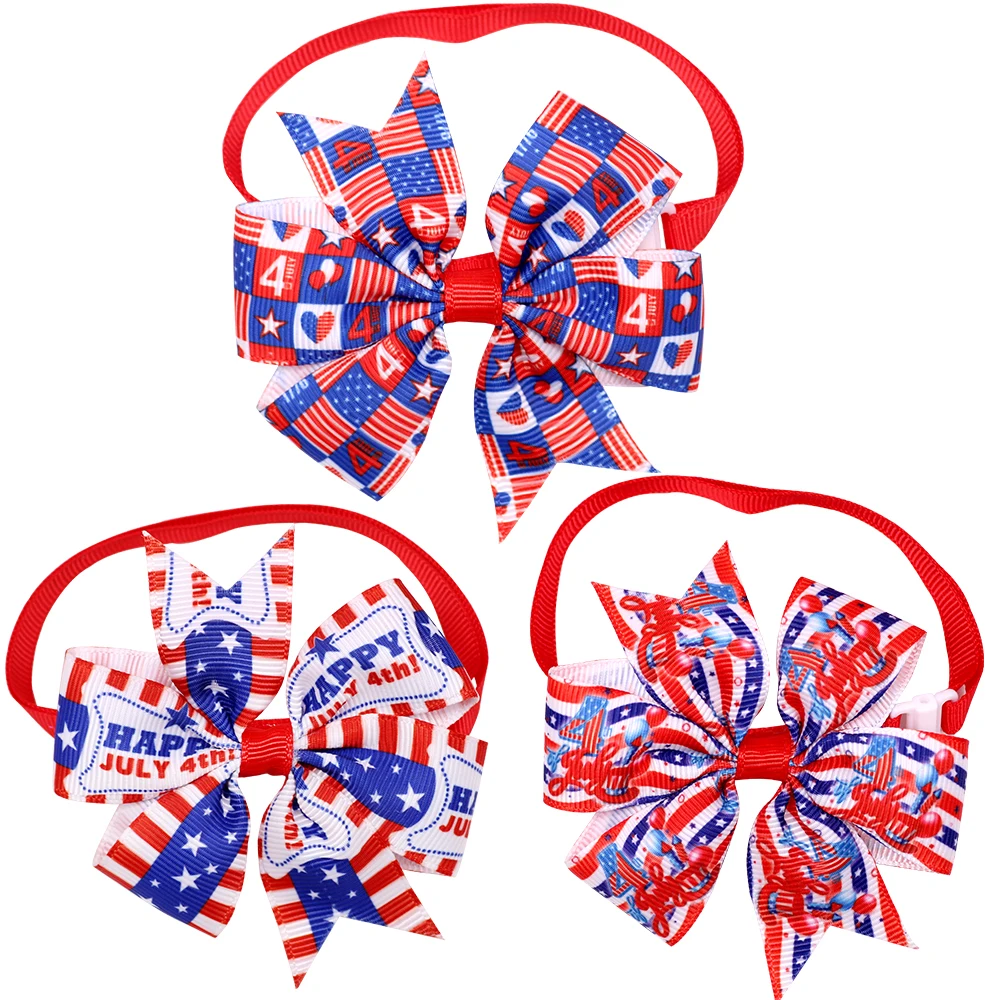 50ps Dog Bow Tie For 4th of July  Small Dog Cat Puppy Bowties Neckties For Dogs American Independence Day Small Dog Accessories