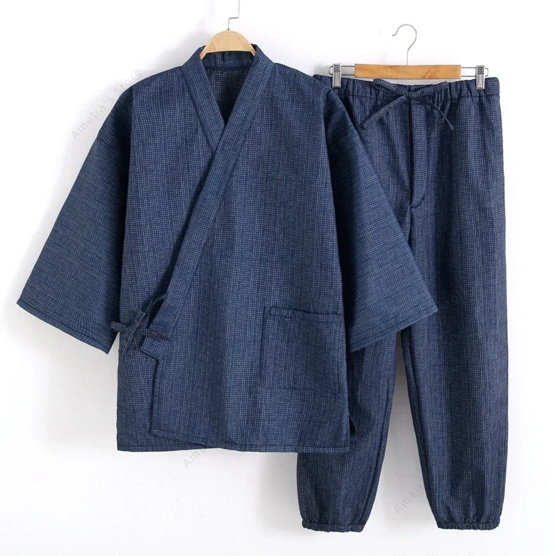 Samue pakaian kerja tradisional Jepang 2 potong set jaket celana biksu Buddha biarawati Zen pakaian kerja berkebun lanskap