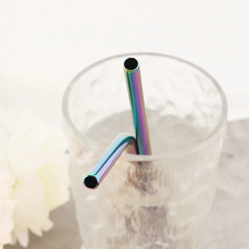 Black 304 Stainless Steel Straws 215 X 6 Mm Reusable Metal Drinking Straw with Cleaner Brush for Tumblers Party Bar Accessories