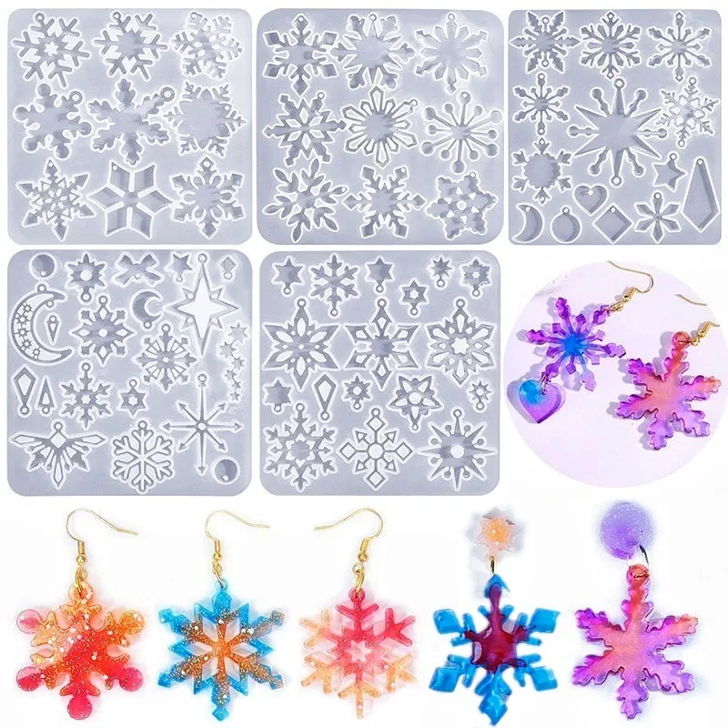 SNASAN Snowflake Earrings Pendant Silicone Mould Handmade DIY Tool Silicone Mold