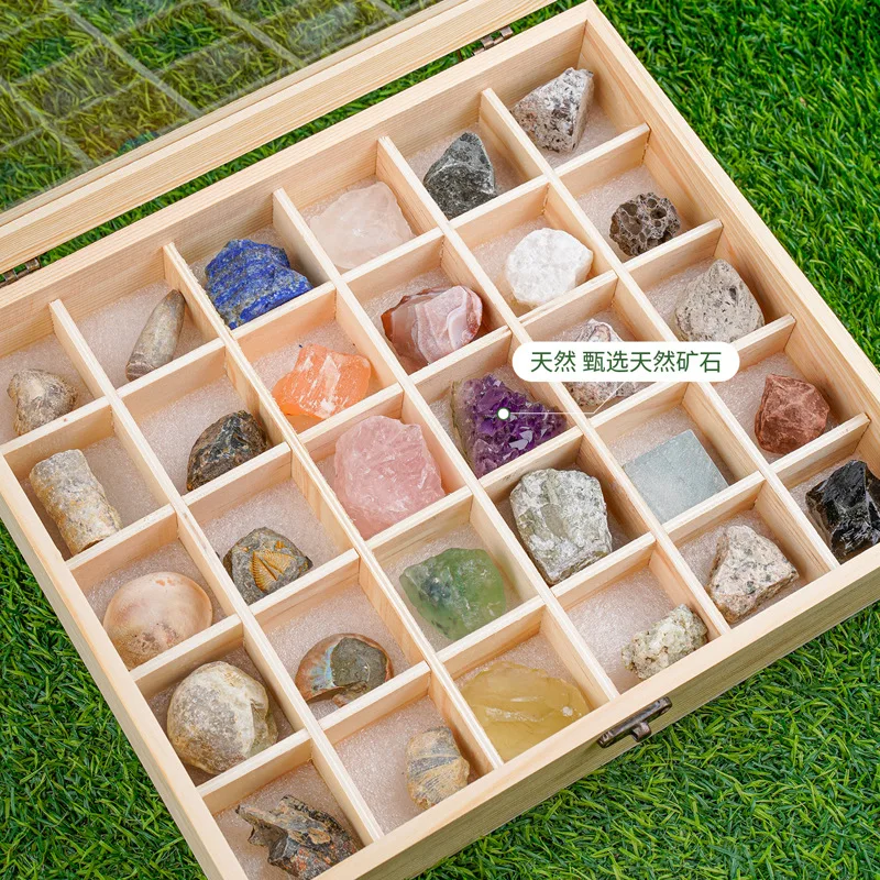 Natural Wonder Stone Geological Mineral Specimen Gift Box Set, Amethyst Ore Stone Ornament, Lapis Lazuli Amber Raw Stone Rock