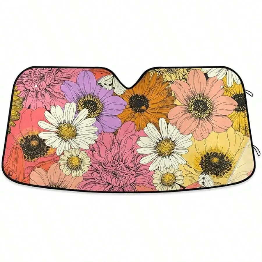 

Foldable Car Windshield Sun Shade With Floral Pattern UV Protection Sun Visor 55 X 27.6 Inch