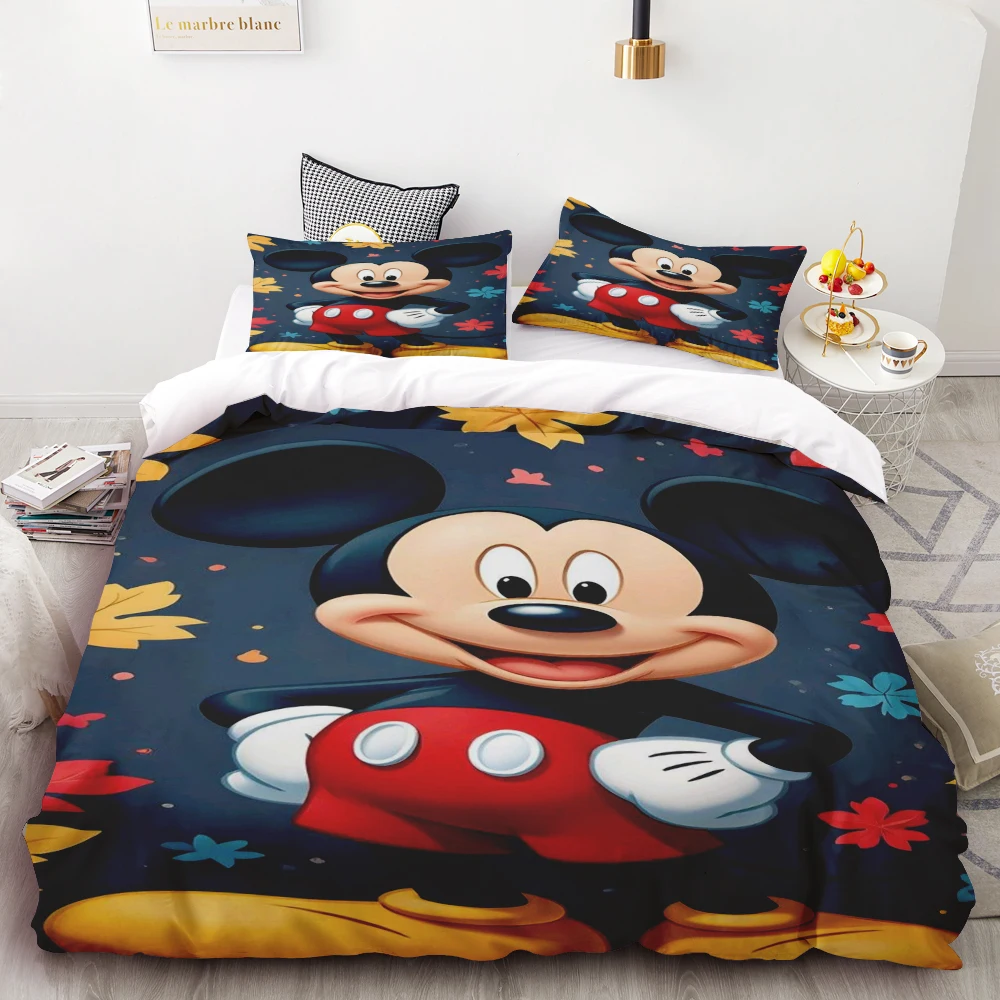 

Mickey Cute Printed Cartoon Quilt Duvet Cover Set Bedding Twin 3-Piece 1 Children'S Queen/King Bed Warm Gifts Queen/King