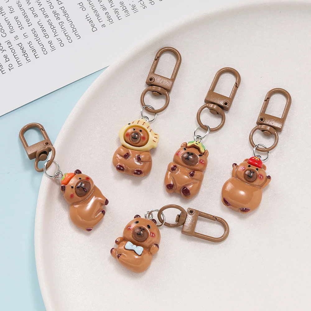 1Pcs Cartoon Kapibara Alloy Keychains Women Men Charms Resin Glossy Flatback Animal Pendants Keyring Jewelry Making Findings