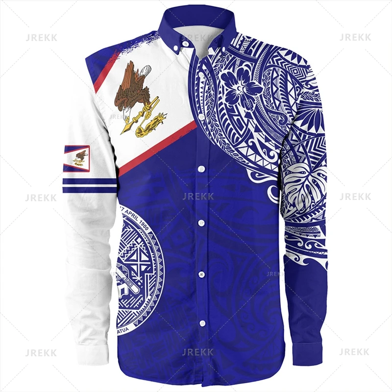 Small Size Vintage 3D Polynesian Samoa Emblem Printing Long Sleeve Shirts Men Samoa National Patterns Graphic Shirts Blouses Top