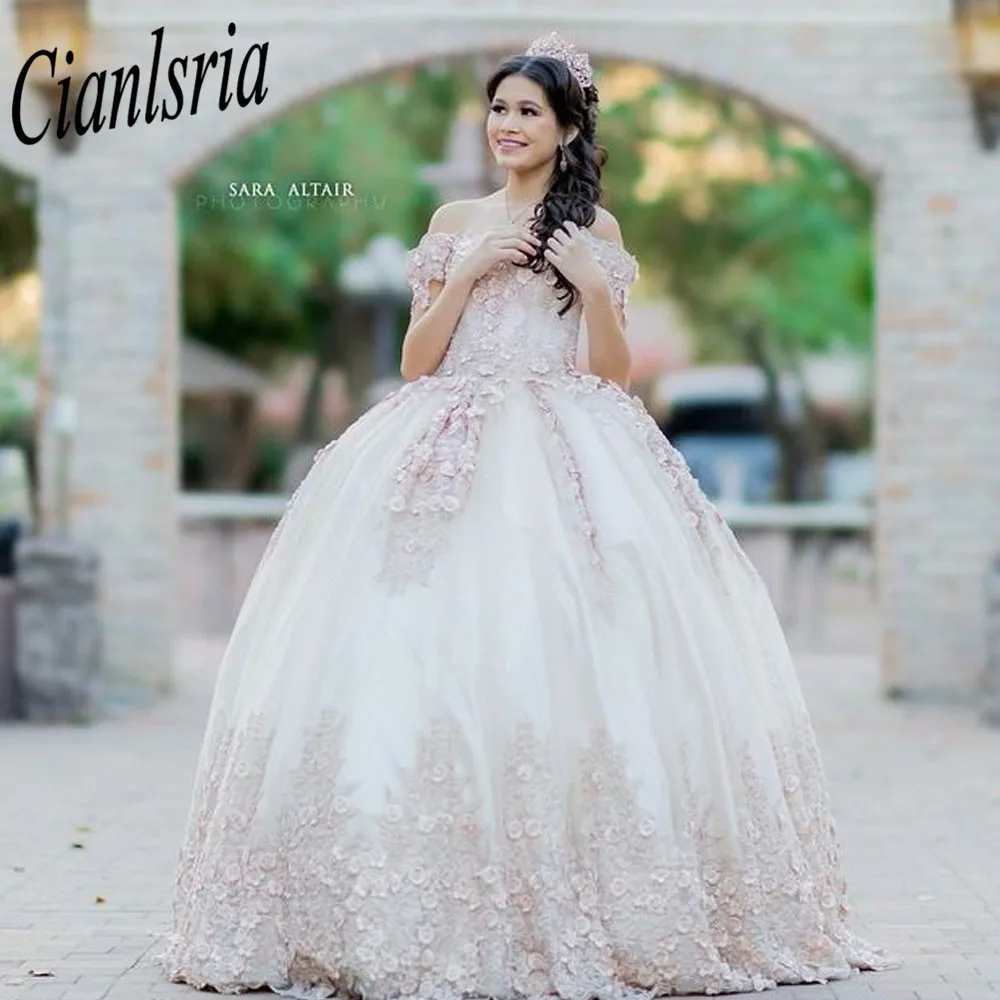 Sweet 16 Quinceanera Dress 2023 Lace Appliques 3D Flowers Princess Ball Gown Vestidos De 15 Años