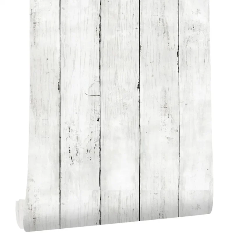 Ivory White Retro Imitation Wood Vertical Pattern Self-adhesive Wood Wallpaper Detachable Vinyl Suitable for Home Decoration