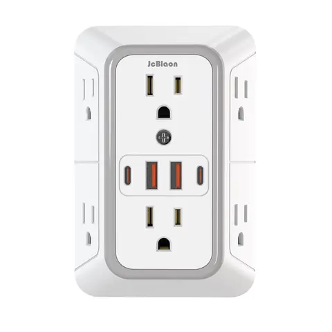 6 Outlet Wall Tap, 4 USB Ports (2 USB C) Fast Charging Surge Protector, Universal Plug Power Strip with Network Filter for Home