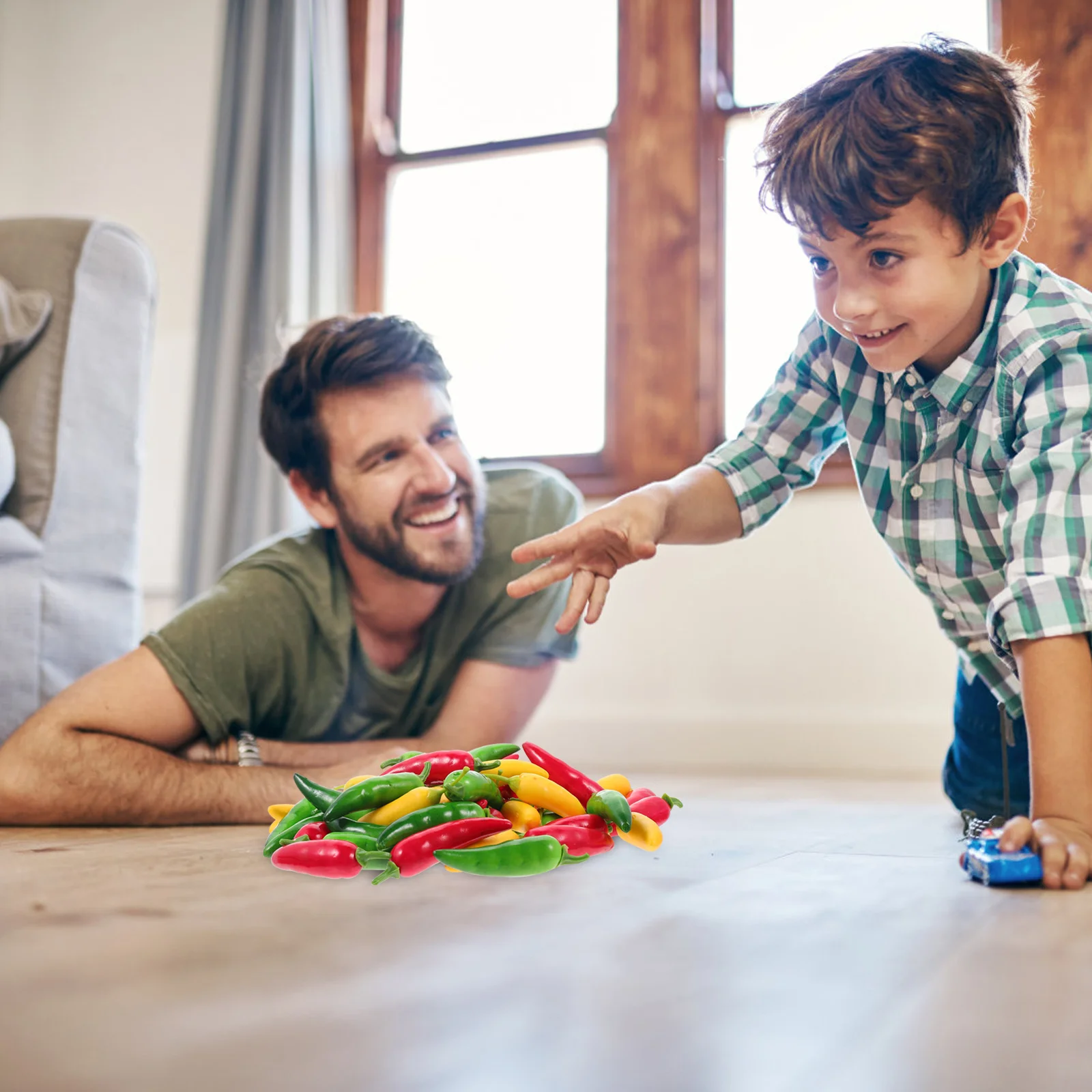 

60Pcs Simulation Chili Peppers Lifelike Bright Color Artificial Hot Peppers Decor Home Garden Office Photography Props