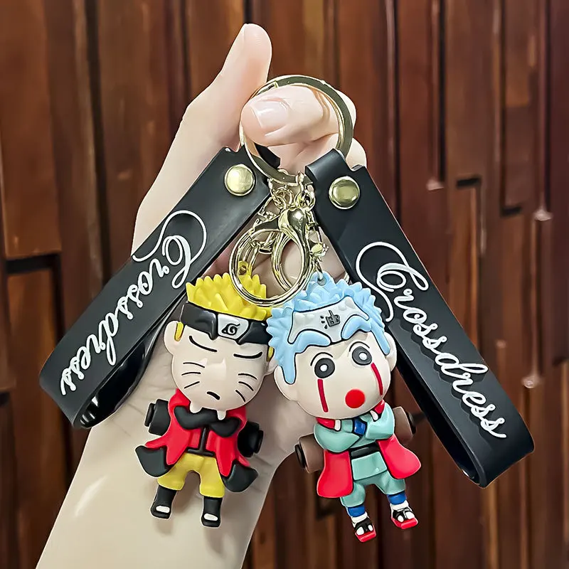 Naruto Keychain Anime Figure Haruno Sakura Hatake Kakashi Gaara Shinnosuke Nohara Pendant Key Rings for Kids Birthday Toy Gift