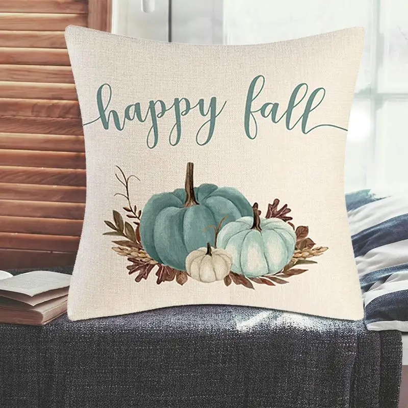 Autumn Pillow Case Decorative Green Pumpkin Pillow Cover 45 X 45 Cm Fall Harvest Thanksgiving Decor Hello Autumn Pillow Case