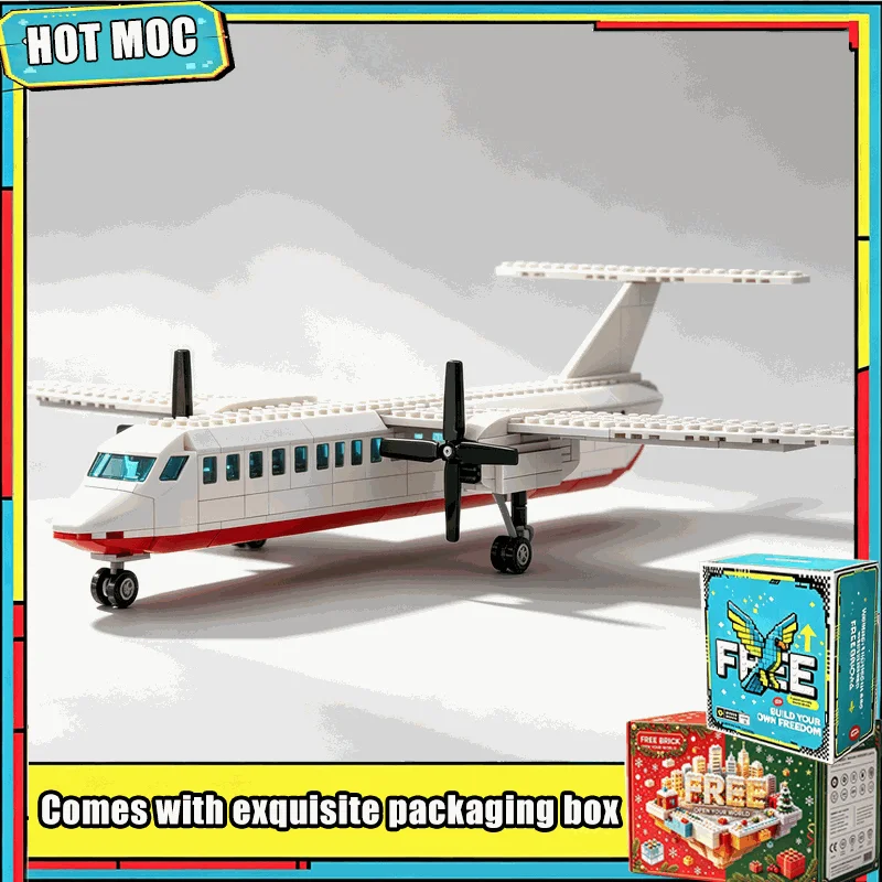 278PCS MOC TurboProp Airplane Building Blocks Passenger Aircraft Model Custom Puzzle DIY Assembly Educational Creative Toy Gift
