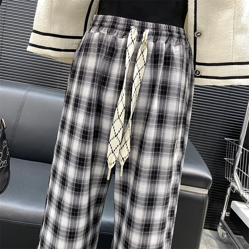 2022 New fashion Designer Famous brand Embroidered Love Print Drawstring Straight pants Casual Plaid Wide leg pants